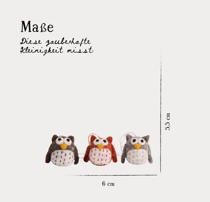Filzanhänger Mini-Eulen in Naturfarben 3er-Set