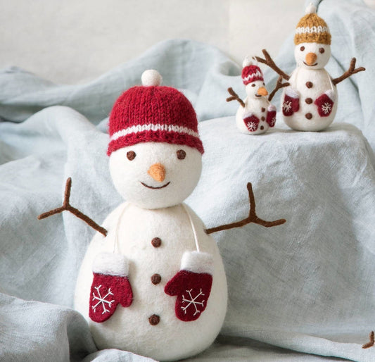 Filzfigur Schneemann groß mit roter Mütze & Fäustlingen