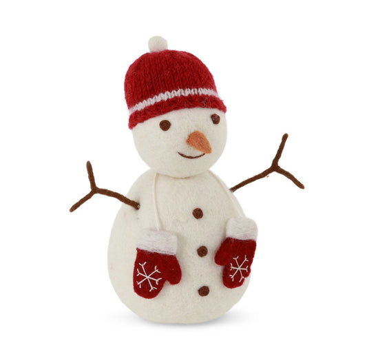 Filzfigur Schneemann groß mit roter Mütze & Fäustlingen