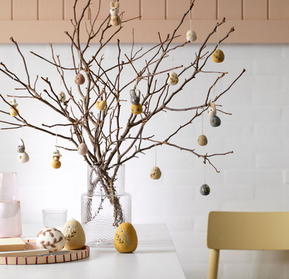 Osteranhänger Eier mit Vögeln – 3er‑Set im Baumwollbeutel