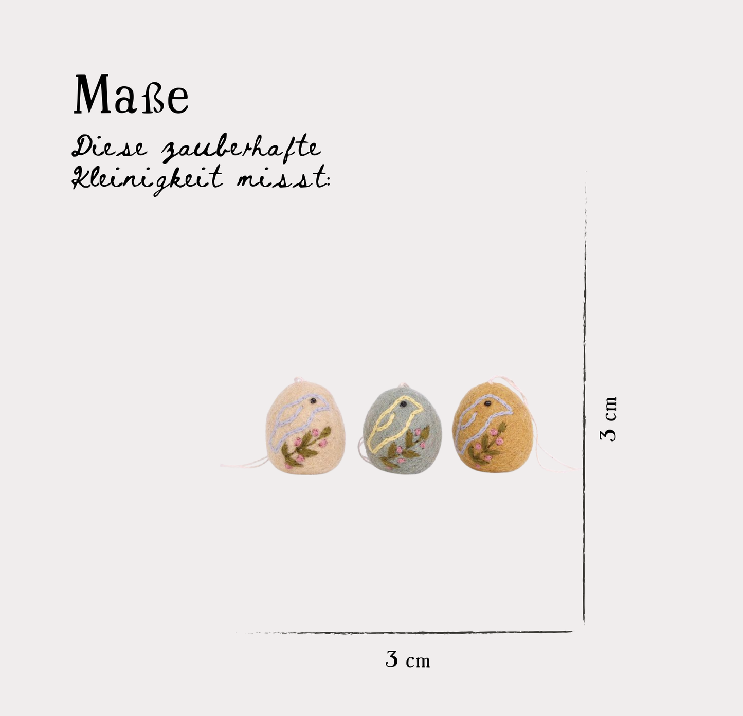 Osteranhänger Eier mit Vögeln – 3er‑Set im Baumwollbeutel