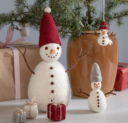 Filzfigur Schneemann groß mit roter Mütze
