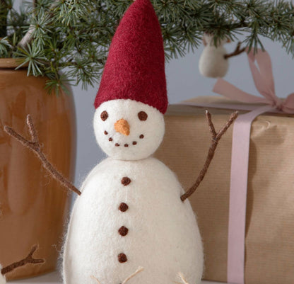 Filzfigur Schneemann groß mit roter Mütze