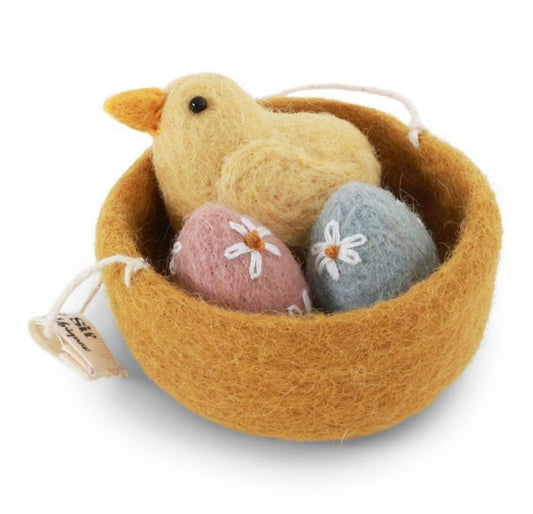 Osteranhänger Nest mit Eiern & Kükenvogel