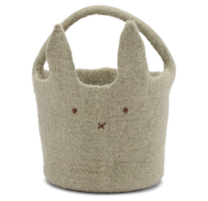 Filzkorb mit großem Hasen – grün