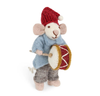 Filzfigur Maus grau klein mit Trommel