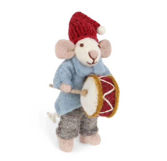 Filzfigur Maus grau klein mit Trommel