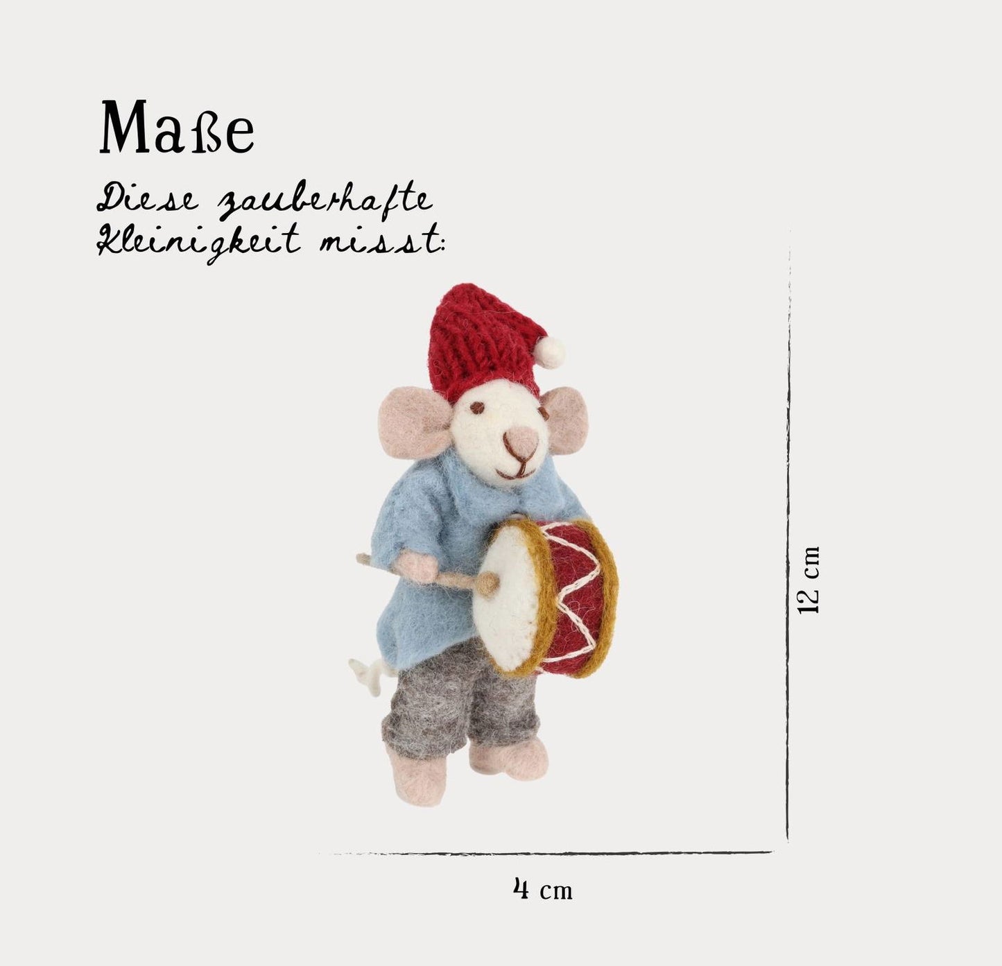 Filzfigur Maus grau klein mit Trommel