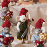 Small White Christmas Boy Mouse Figure with Trousers & Skis