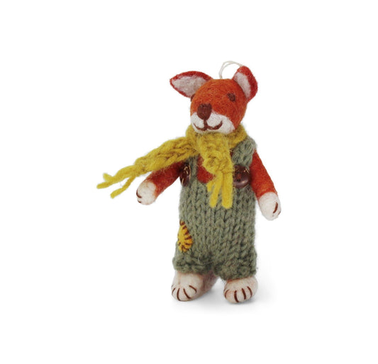 Filzfiguren - Kleiner Fuchsjunge mit grüner Hose und Ockerschal