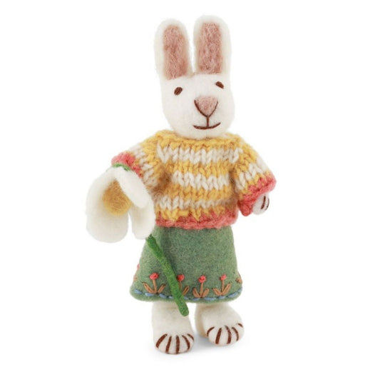 Österliche Figuren Hasen Weiß Klein mit Rock & Schneeglöckchen