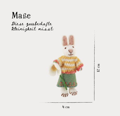 Österliche Figuren Hasen Weiß Klein mit Rock & Schneeglöckchen