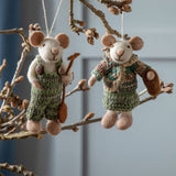 White Felt Mouse Figure with Spade