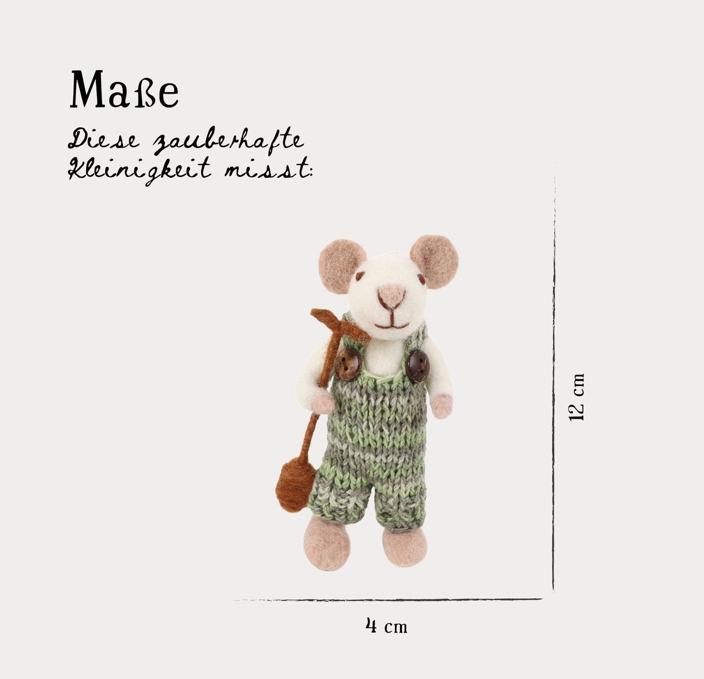 Weiße Maus mit grüner Kleidung und Spaten