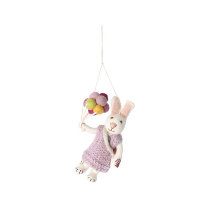 Filzfiguren Weißer Hase mit Ballons - lavendelfarben