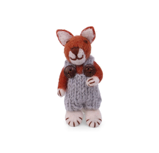 Filzfiguren: Babyfuchs mit blauer Hose