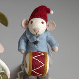 Medium hvid julemus figur med tromme