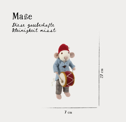 Filzfigur Maus grau groß mit Trommel