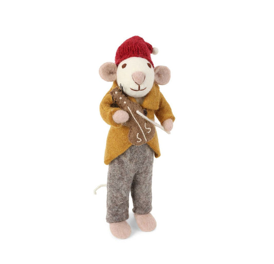 Filzfigur Maus grau groß mit Geige
