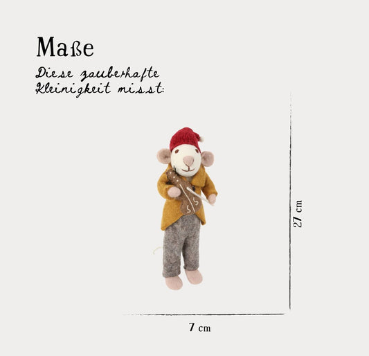 Filzfigur Maus grau groß mit Geige