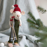 Mellemstor hvid julemus figur med bukser & ski