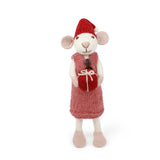 Mellem Hvid Julemus Figur med Kjole & Gave