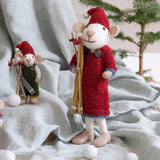 Medium hvid julemus figur med kjole & ski