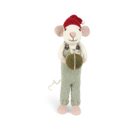 Filzfigur Maus weiß groß mit hellgrüner Hose & Geschenk