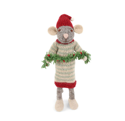 Weihnachtsfigur Maus grau mit Girlande