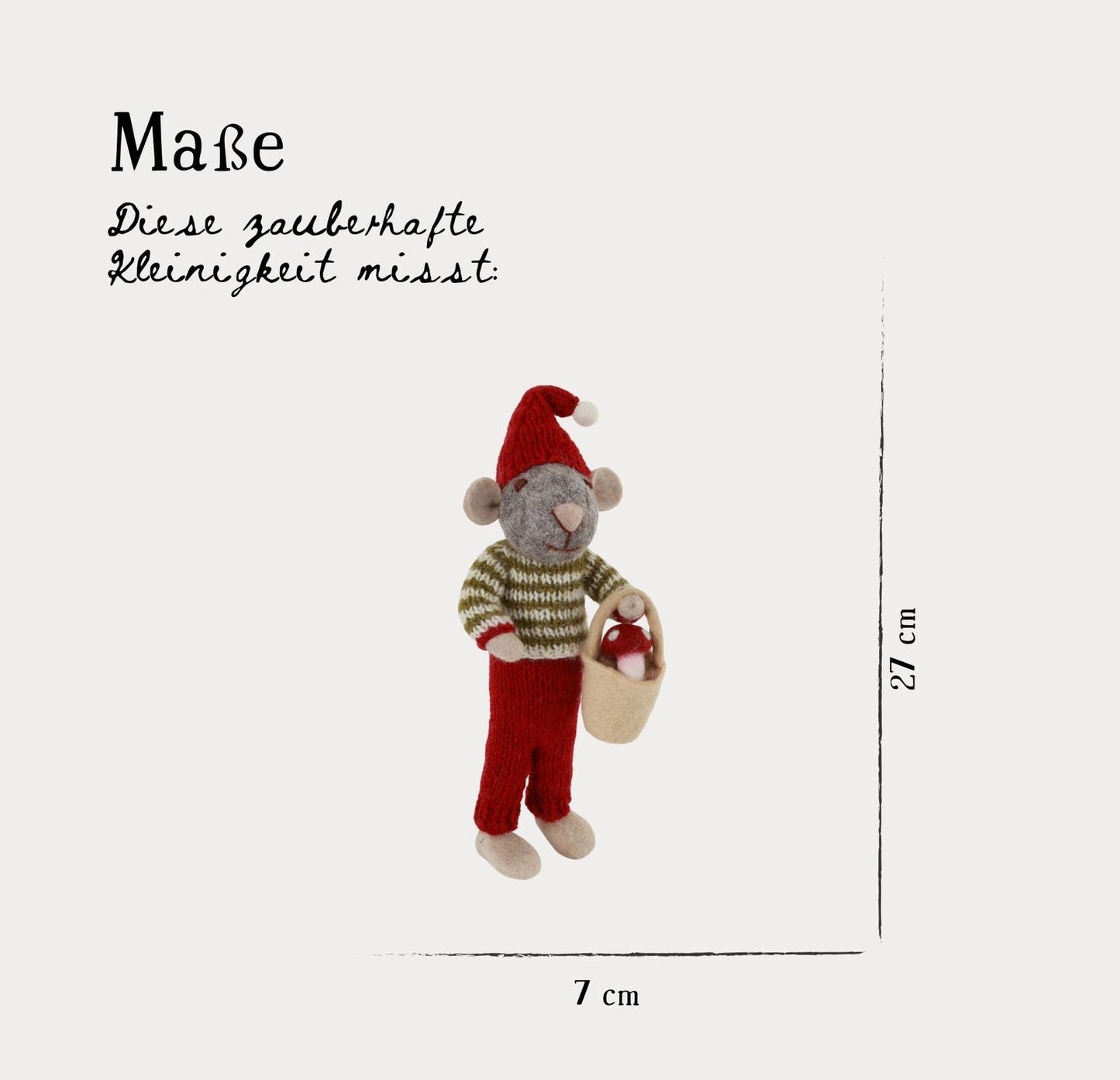Filzfigur Maus grau groß mit Pilz im Eimer