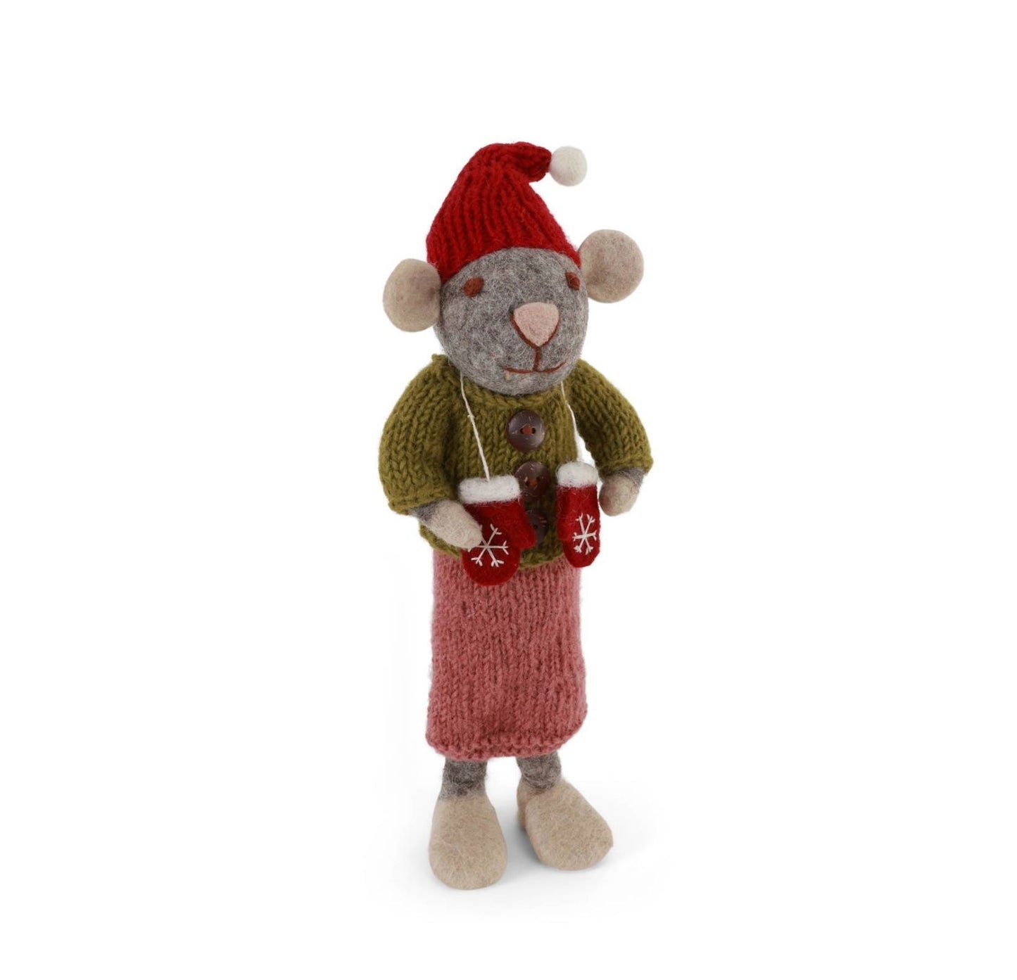 Filzfigur Maus grau mit Fäustlingen