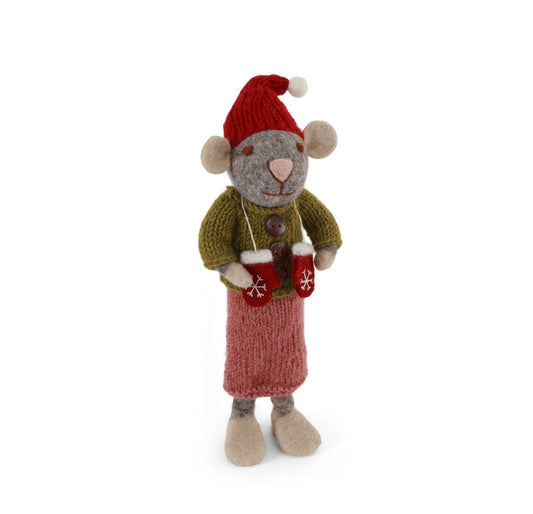 Filzfigur Maus grau mit Fäustlingen