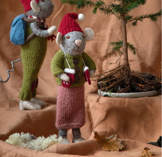 Filzfigur Maus grau mit Fäustlingen