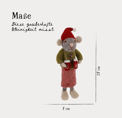 Filzfigur Maus grau mit Fäustlingen