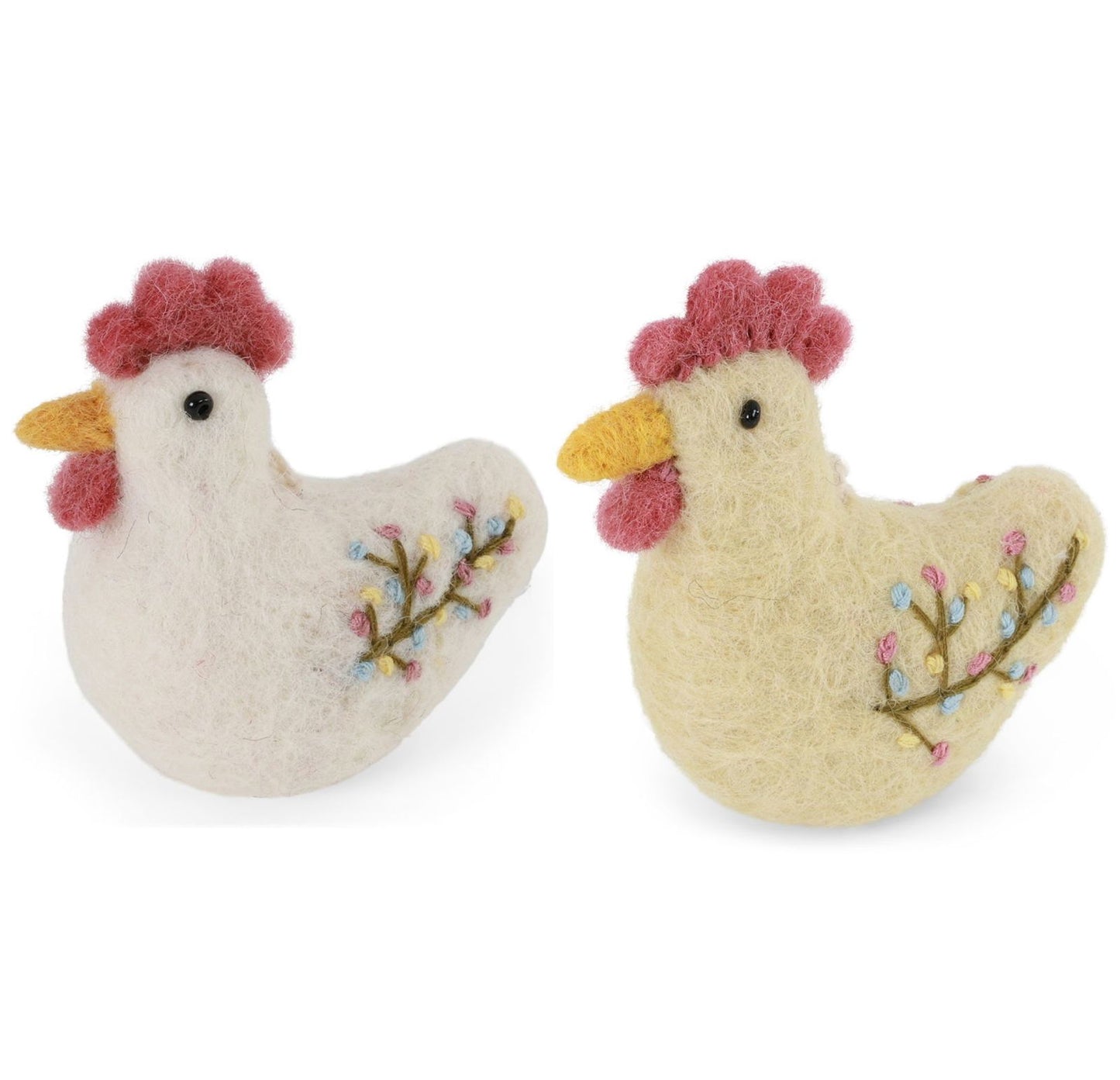 Osteranhänger Hahn mit Stickerei - Weiß & Gelb