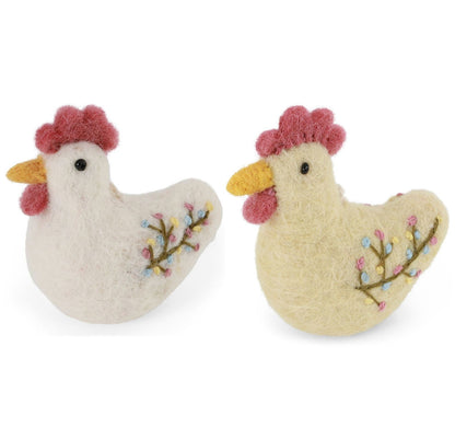 Osteranhänger Hahn mit Stickerei - Weiß & Gelb