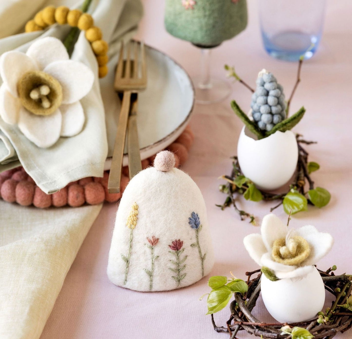 Osteranhänger Perlhyazinthe weiß, lavendel & hellblau – 3er Set