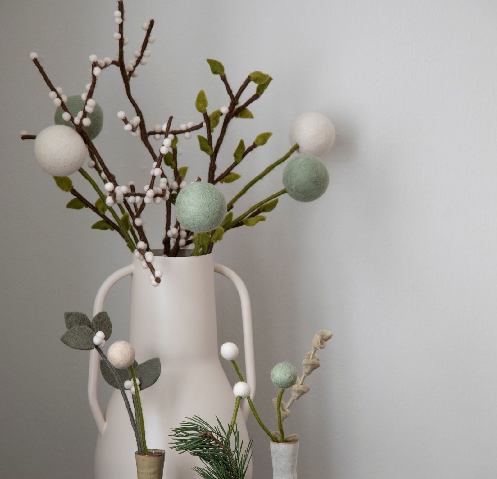 Filtblomster – Sæt med 3 – Eukalyptusgrøn