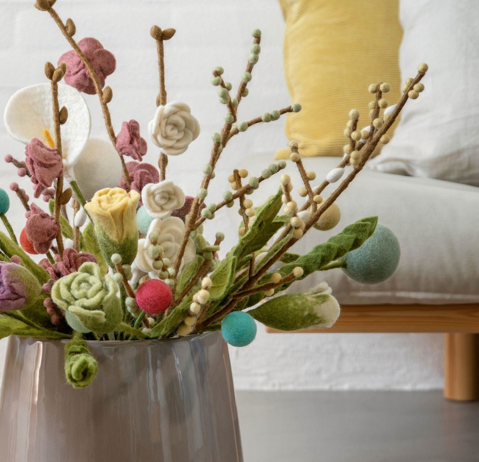 Filtblomster – Sæt af 3 – Støvet Grøn