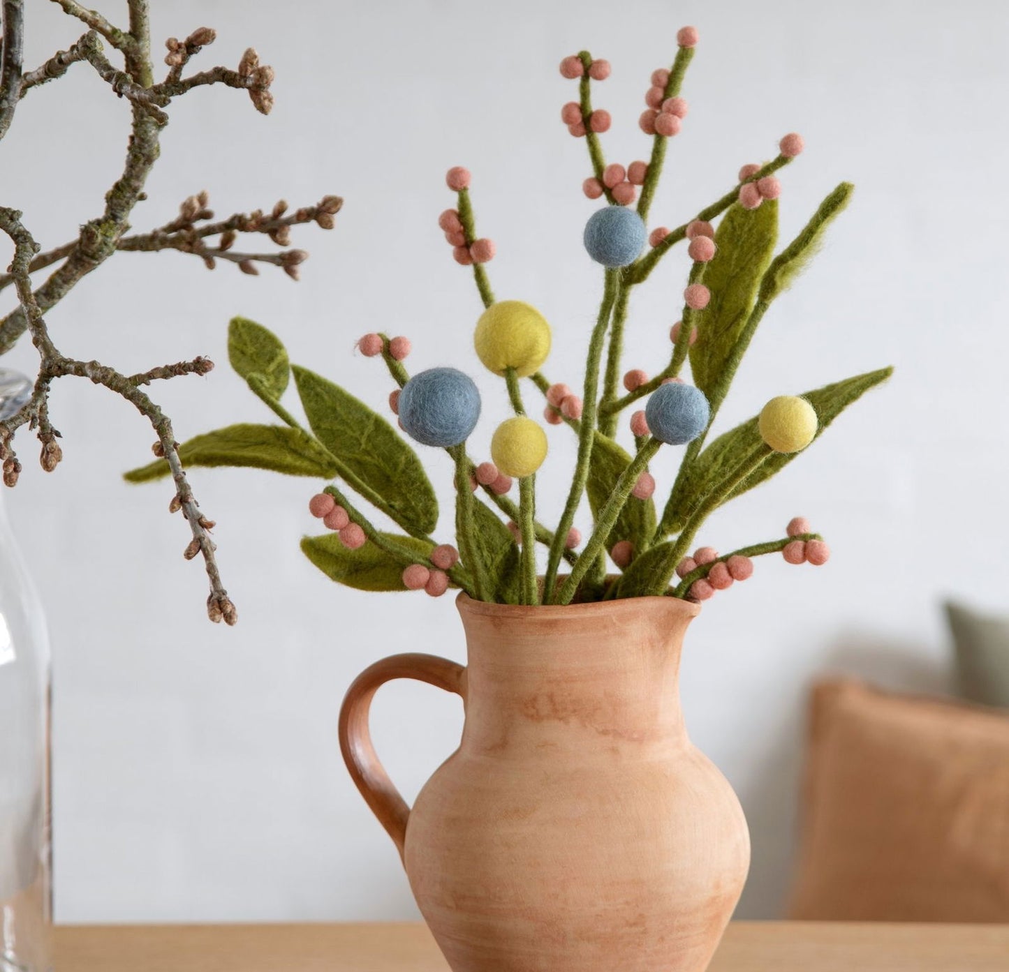 Filzblumen 3er Set - Staubgrün