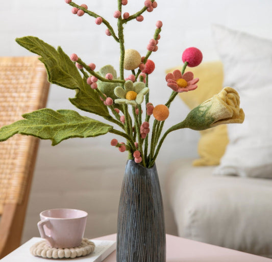Anemone Filzblumen - Meeresblau, Weiß und Altrosa – 3er-Set