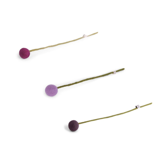 Kugelblumen aus Filz – Dunkellila, Helllila und Dunkel-Lavendel – 3er-Set