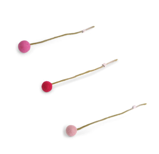 Kugelblumen aus Filz – Pink, Leuchtpink und Altrosa – 3er-Set