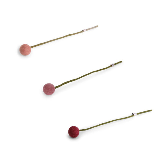Kugelblumen aus Filz – Altrot, Rouge und Weinrot – 3er-Set
