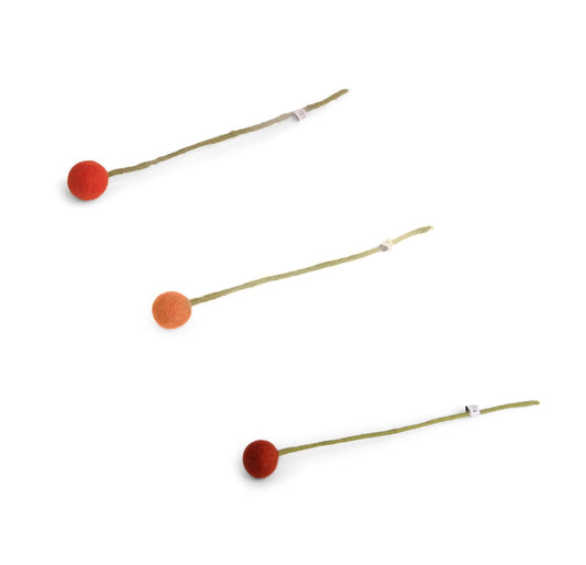 Kugelblumen aus Filz – Rostrot, Orange und Braunorange – 3er-Set