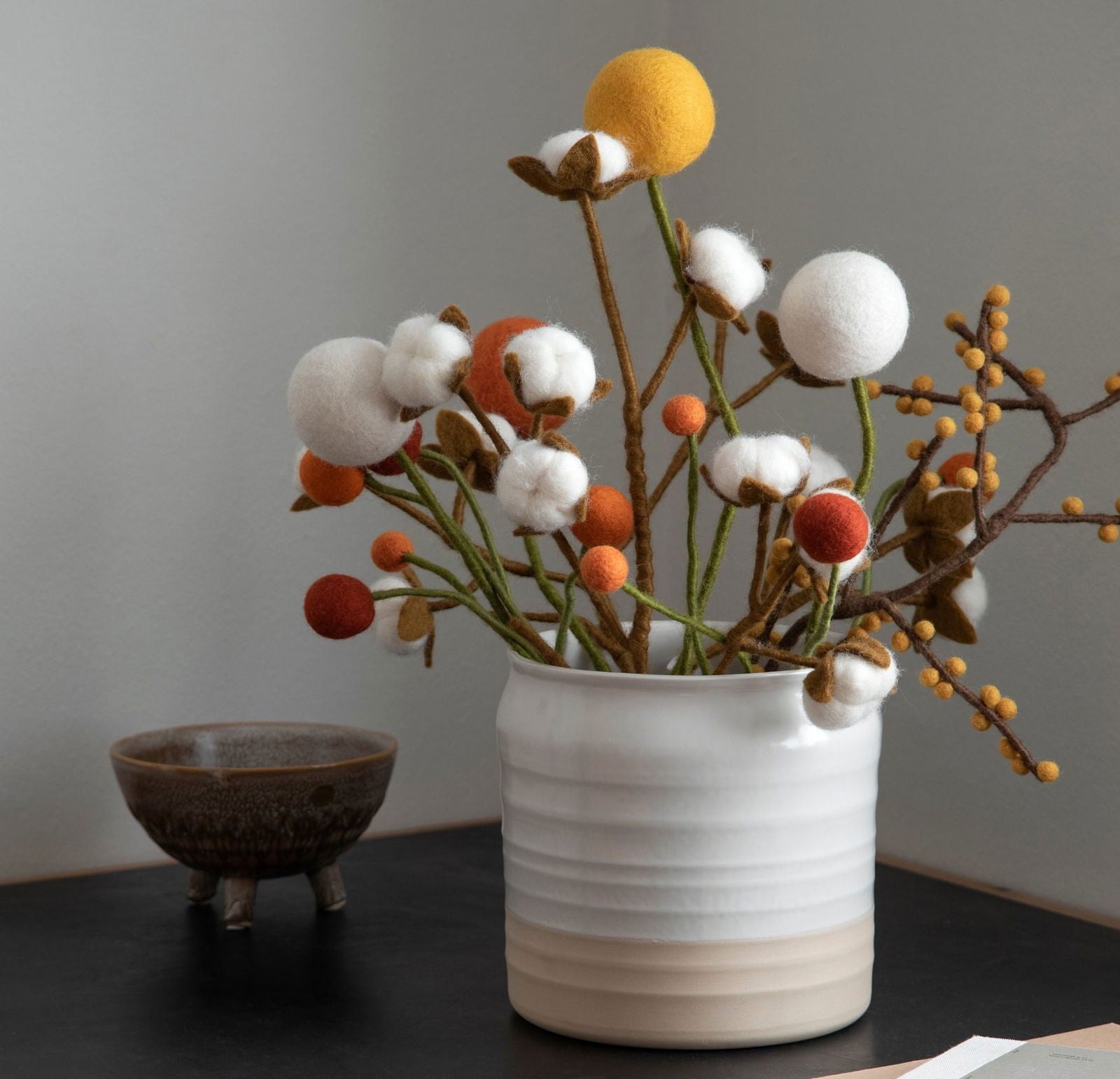 Filtblomster – Rust Rød, Orange & Brun Orange – Sæt af 3