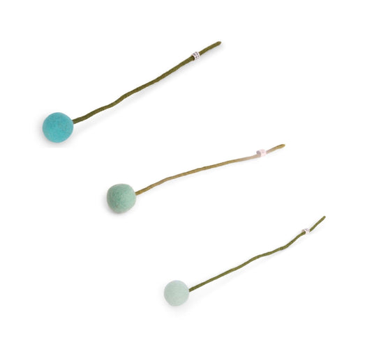 Kugelblumen aus Filz – Türkis, Aqua und Eukalyptus – 3er-Set