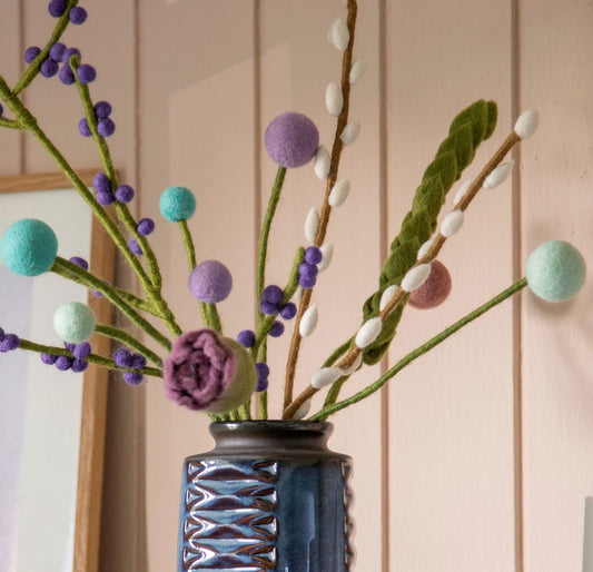Kugelblumen aus Filz – Türkis, Aqua und Eukalyptus – 3er-Set