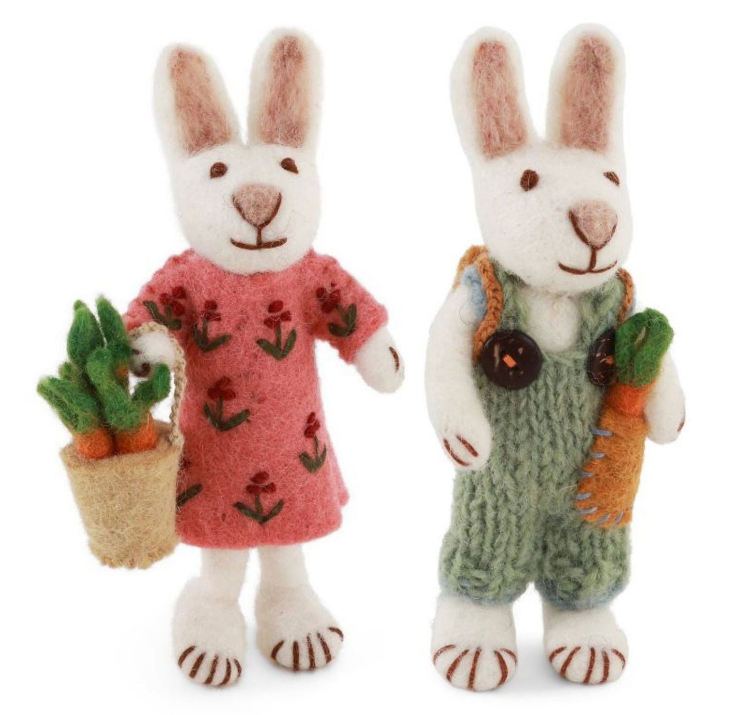 Österliche Figuren Weiße Hasen – Mädchen & Junge mit Karottenkörben