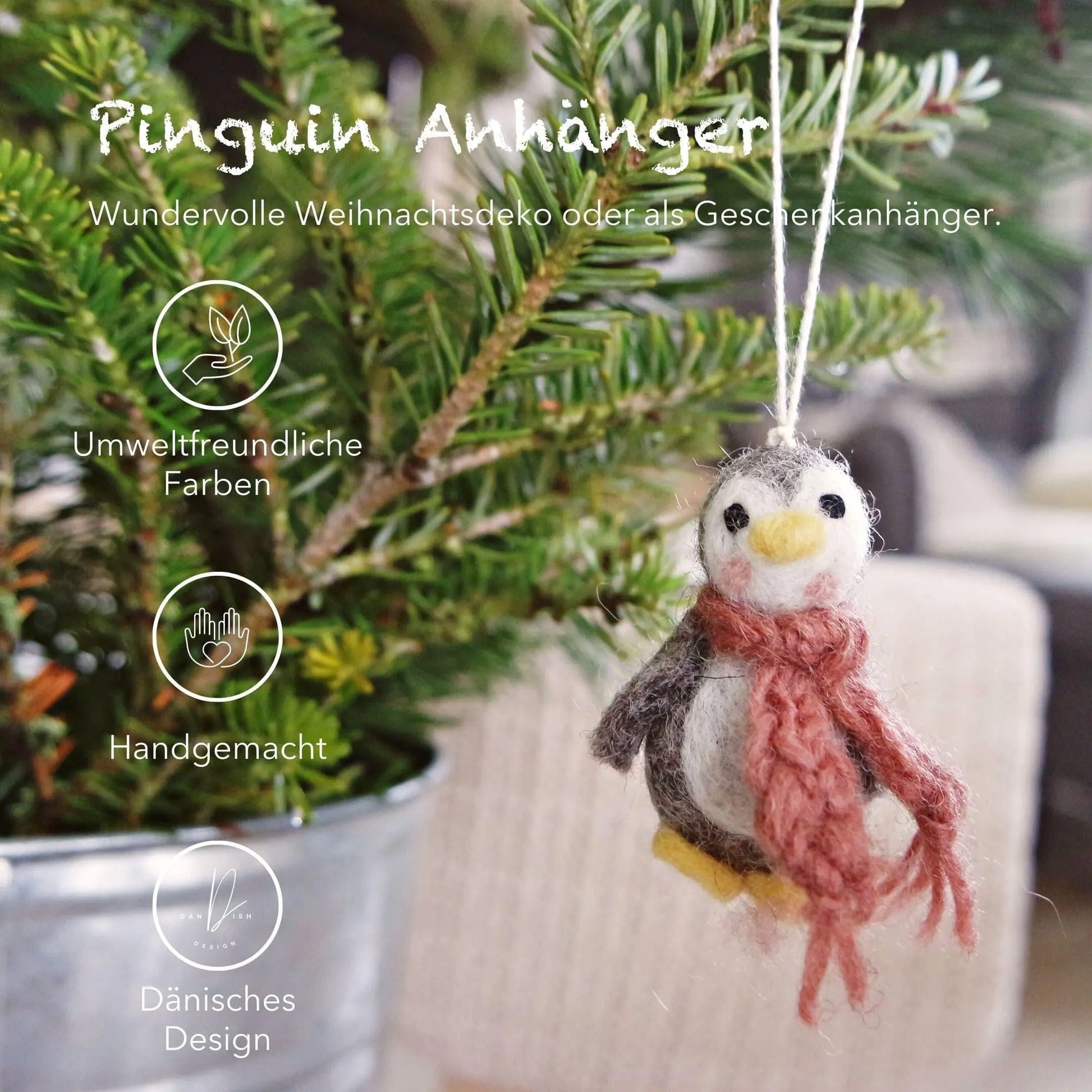 Gry & süße 3er Filz Anhänger – Weihnachtsschmuck aus Sif Pinguine Filzlig Set